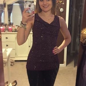 EXPRESS purple sparkle fitted shirt